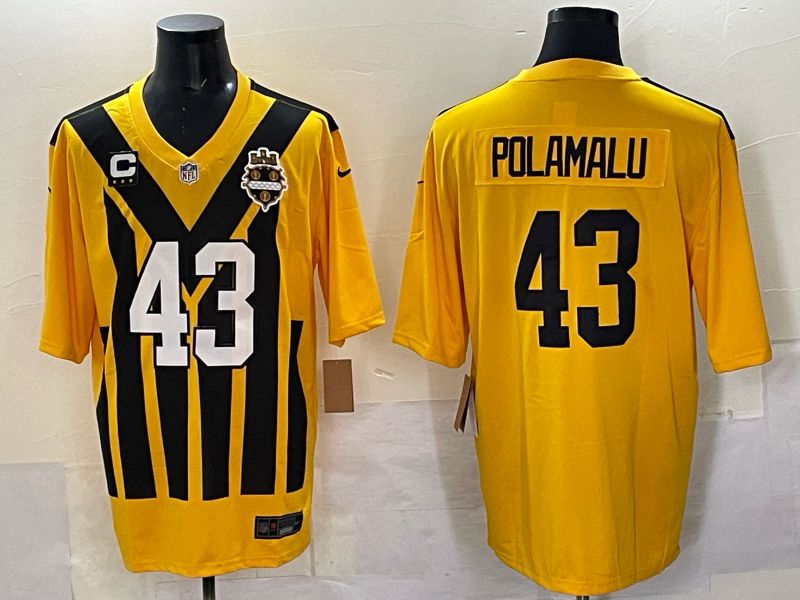Men 2025 Pittsburgh Steelers 43 Polamalu Yellow Throwback Nike Limited NFL Jersey style 03